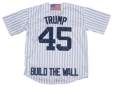 Donald Trump Signed New York Yankees #45 "TRUMP BUILD THE WALL" Pinstripe Jersey (JSA)
